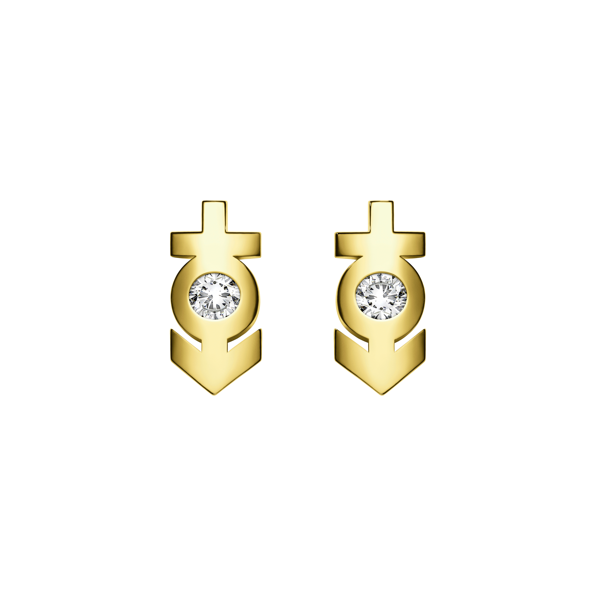 A detail of ⚥ Studs Earring with Stone in Yellow Gold